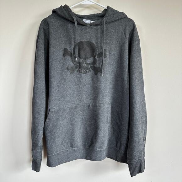 Utility Other - Utility Mens MEDIUM Skull Crossbones Hoodie Vintage Y2K Skater Goth Baggy Grey